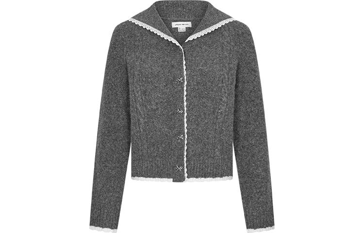 URBAN REVIVO Sweaters Women's Cool Gray Lapel Moderate Cardigan