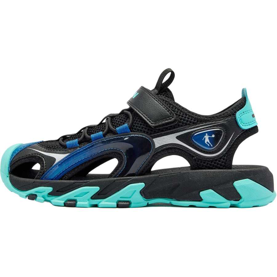 QIAODAN Synthetic Leather, Textile Comfortable Low top Sandal Black Cyan Teenagers