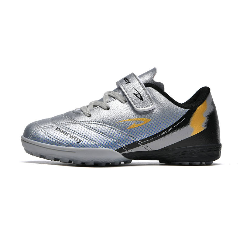 DEERWAY Slip Resistant Lightweight Cushioning Low top Kids' Soccer Shoes Silver Gold Kids'
