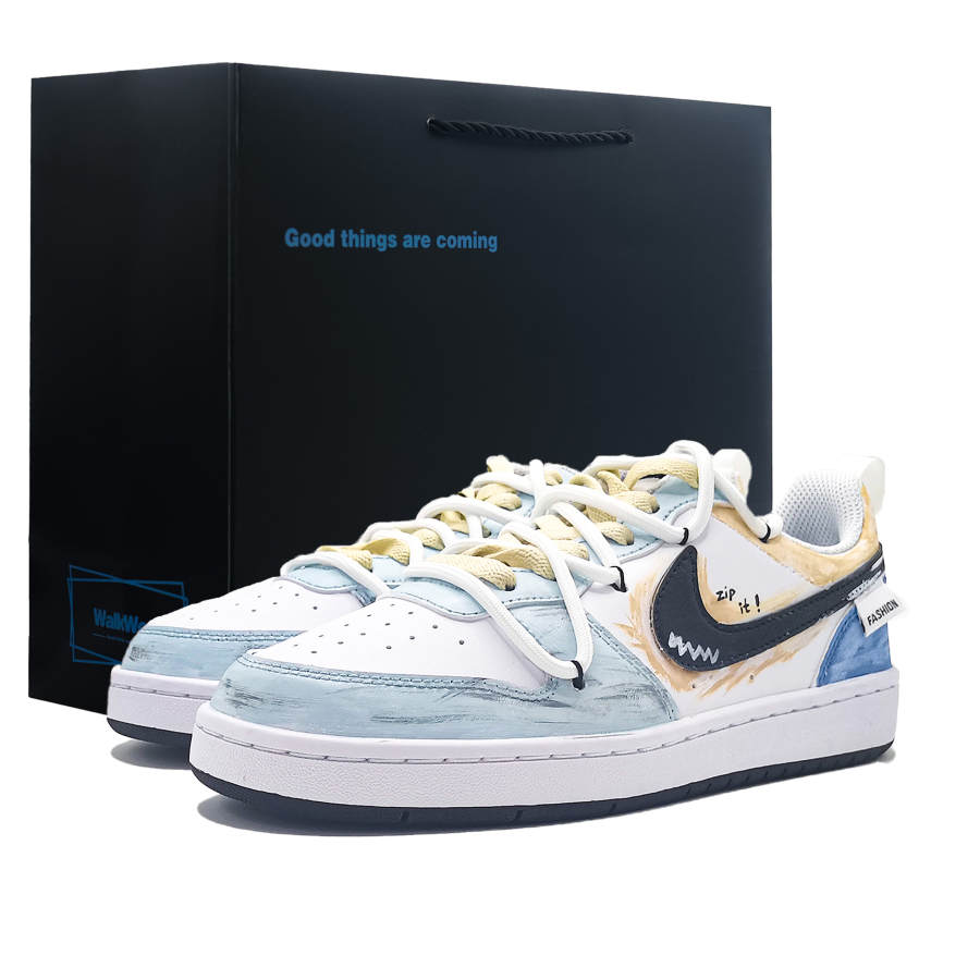Nike Nike Court Borough Synthetic Leather Cushioning, Wear Resistant Low top Kids' Skateboarding Shoes Light Blue Yellow