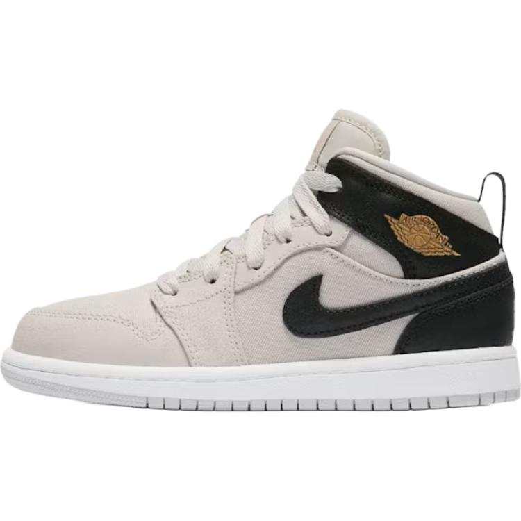 Jordan Jordan Air Jordan 1 Abrasion Resistant Breathable Mid top Children's Basketball Shoes Beige Black Kids'