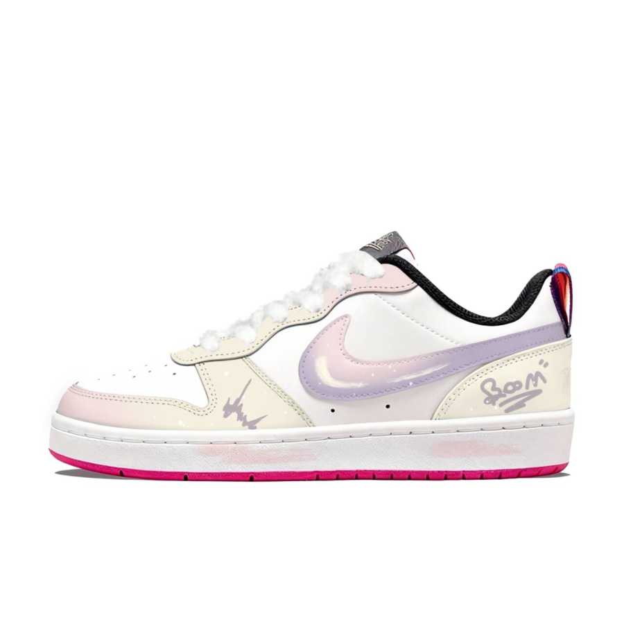 Nike Nike Court Borough Synthetic Leather Abrasion Resistant Slip Resistant Low top Skateboard Shoes Pink Purple Teenagers