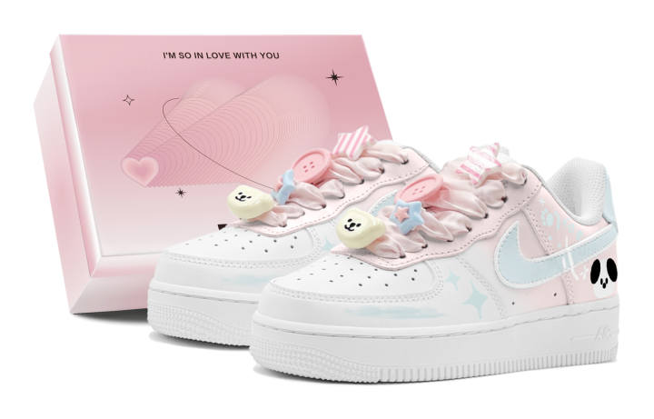 Nike Nike Air Force 1 LE Synthetic Leather Low top Kids' Skateboarding Shoes Pink Blue Teenagers