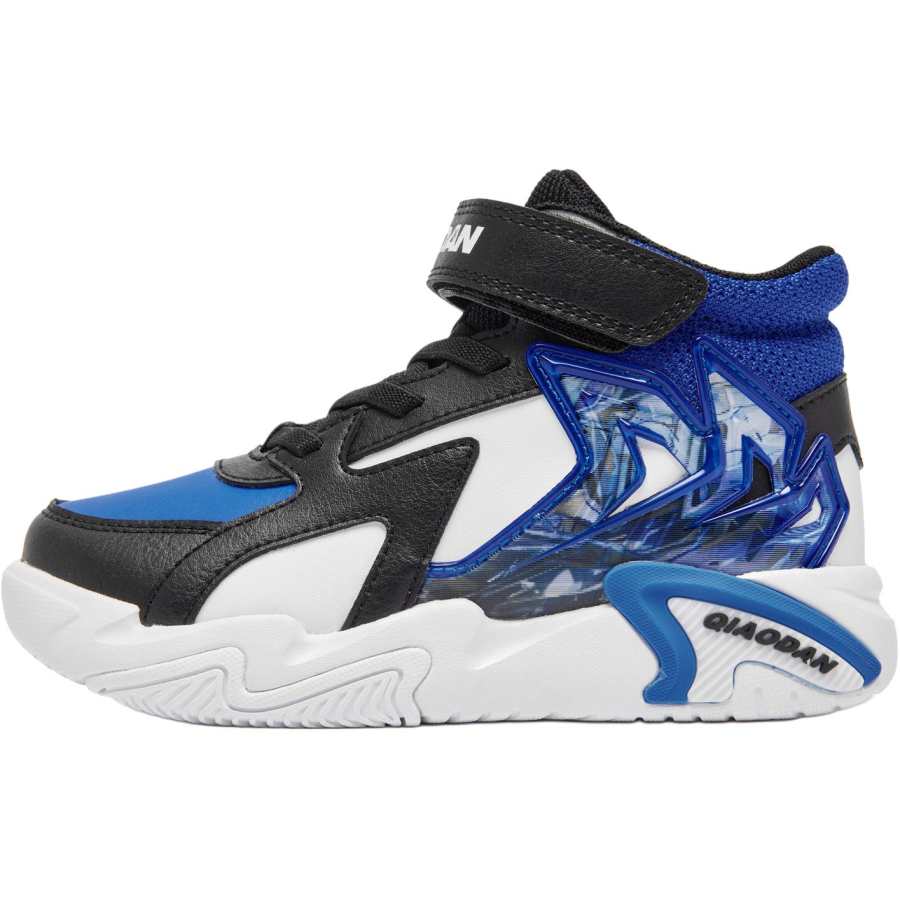 QIAODAN Slip Resistant Abrasion Resistant Mid top Kids' Skateboarding Shoes Flying Waterfall Blue Black