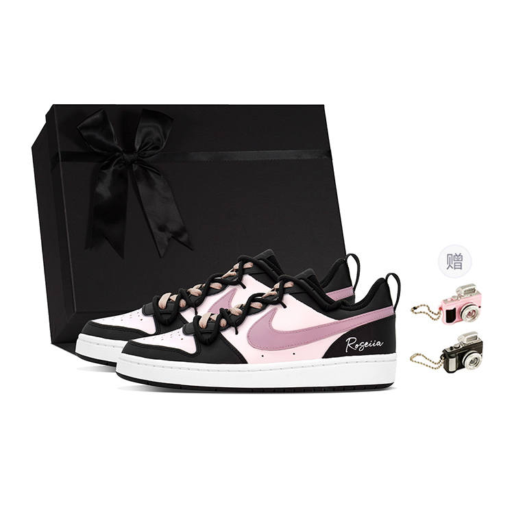 Nike Nike Court Borough DEER PINK Raspberry Abrasion Resistant Low top Kids' Skateboarding Shoes Black Pink Teenagers