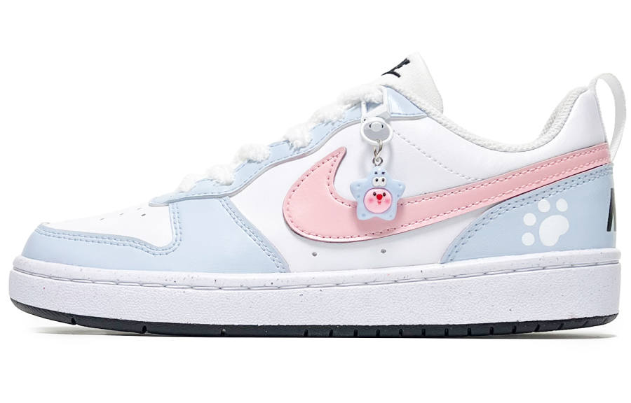 Nike Nike Court Borough Synthetic Leather Cushioning, Wear Resistant Low top Kids' Skateboarding Shoes White Blue Pink
