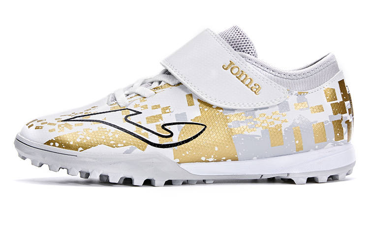 Joma Synthetic Leather Comfortable Abrasion Resistant Slip Resistant Low top TF Soccer Shoes White Gold Kids'