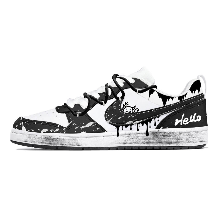 Nike Nike Court Borough American Synthetic Leather Slip Resistant Low top Kids' Skateboarding Shoes Black White Teenagers
