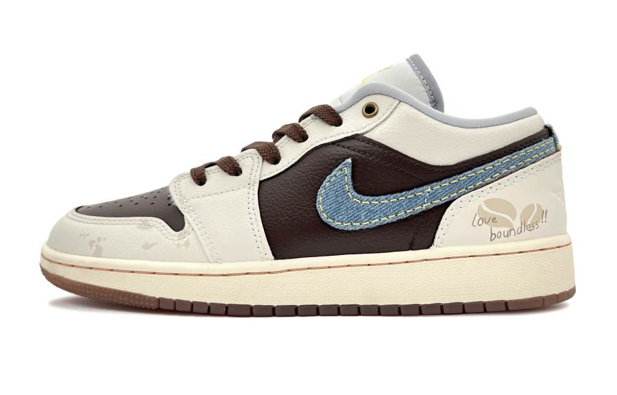 Jordan Jordan Air Jordan 1 Leather Abrasion Resistant Abrasion Resistant Low top Children's Basketball Shoes Beige Brown