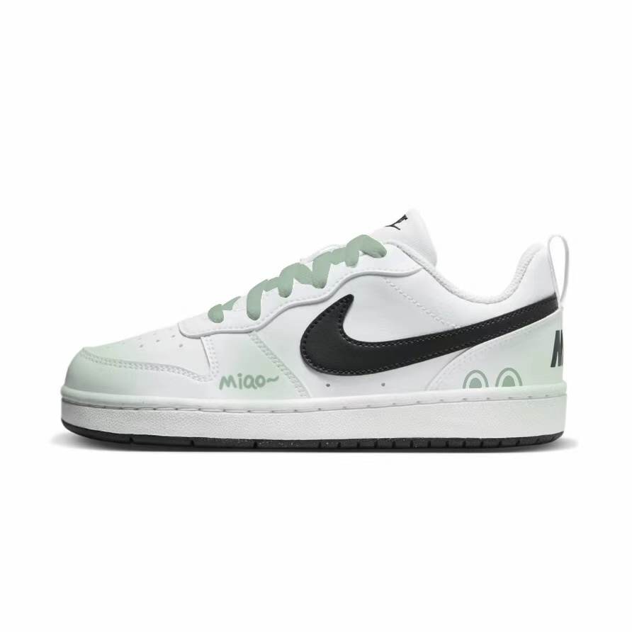Nike Nike Court Borough Lime Cute Cat Synthetic Leather Low top Kids' Skateboarding Shoes White Teenagers