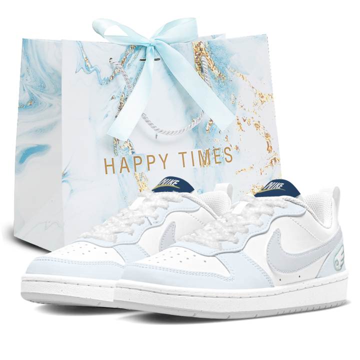 Nike Nike Court Borough Cloud Ice Milk Blue Leather Slip Resistant Cushioning Abrasion Resistant Low top