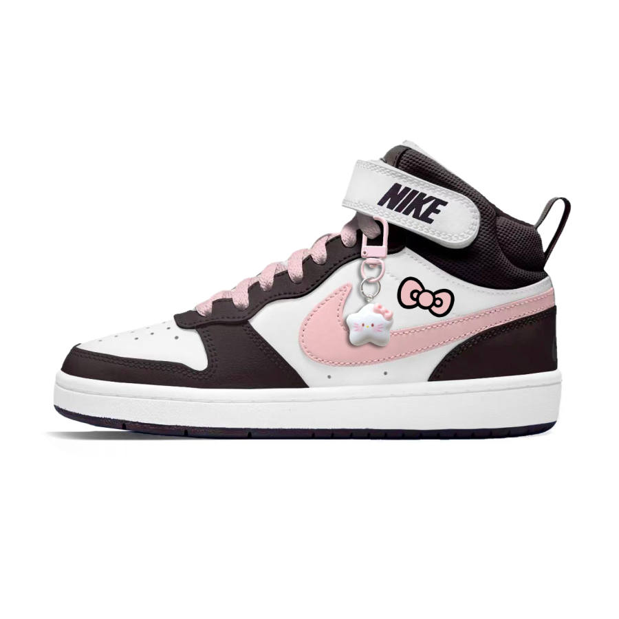 Nike Nike Court Borough 2 Pink Bowknot Leather Slip Resistant Abrasion Resistant Slip Resistant Abrasion Resistant High top