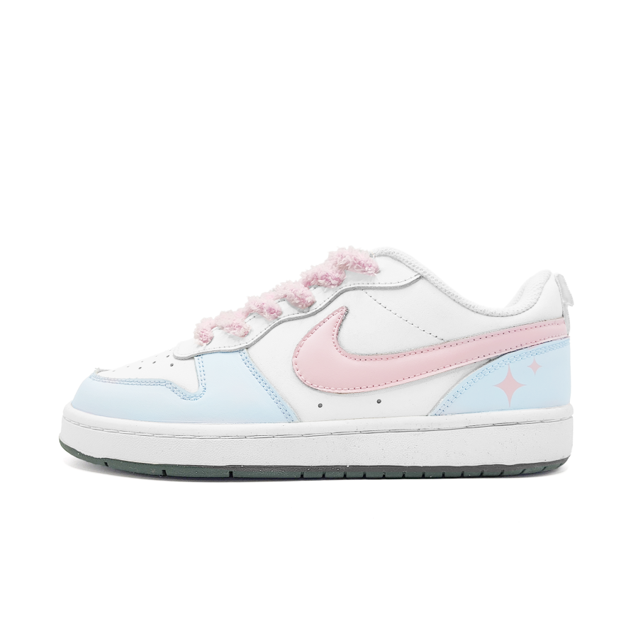 Nike Nike Court Borough Starry Synthetic Leather Abrasion Resistant Low top Kids' Skateboarding Shoes Blue Pink Kids'