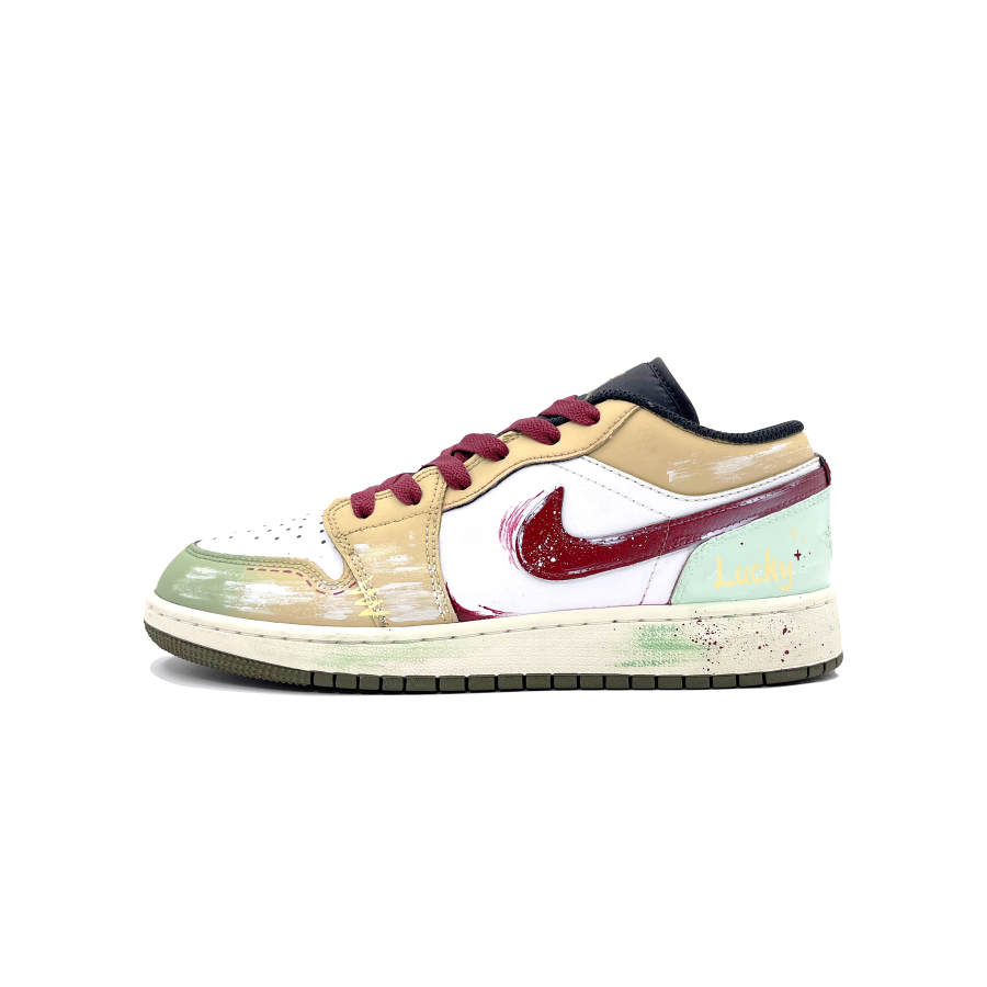 Jordan Jordan Air Jordan 1 Lucky Gingerbread House Synthetic Leather Low top Children's Basketball Shoes Red Brown Unisex