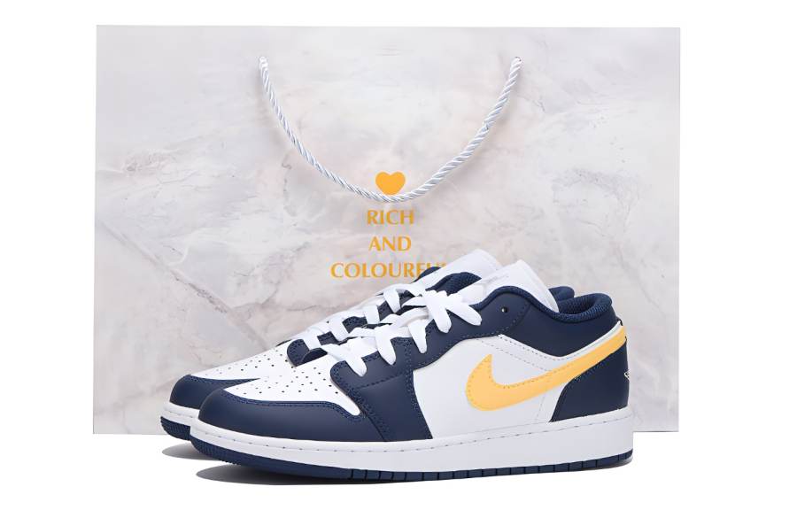 Jordan Jordan Air Jordan 1 Cushioning, Wear Resistant Low Top Children's Basketball Shoes Blue Gold Teenagers