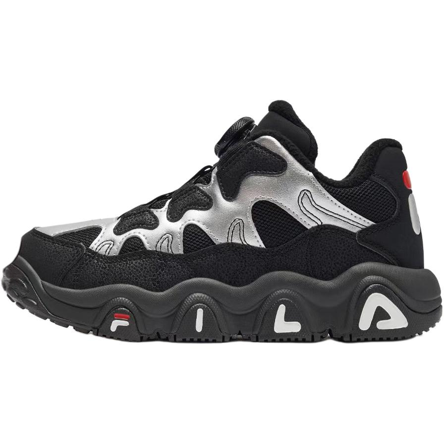FILA KIDS BOA Slip Resistant Abrasion Resistant Low top Kids Lifestyle Shoes Black Silver