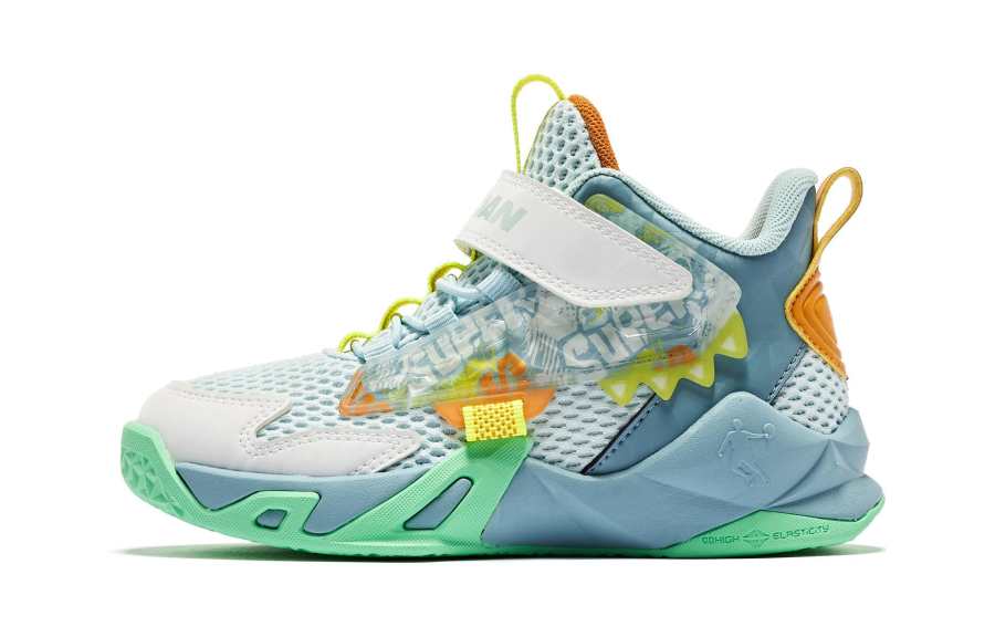 QIAODAN Slip Resistant Abrasion Resistant High top Basketball Shoes Blue Gray Children Aged 3 7 Years Old
