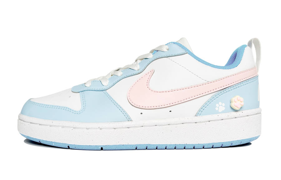 Nike Nike Court Borough Leather Slip Resistant Abrasion Resistant Low top Kids' Skateboarding Shoes Blue Pink Kids'