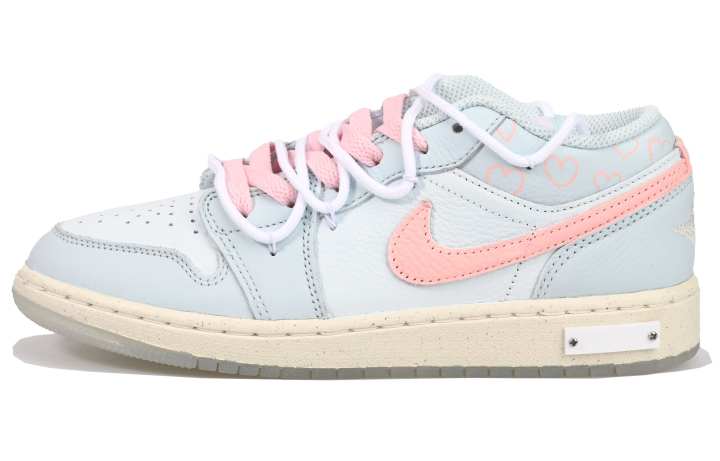 Jordan Jordan Air Jordan 1 Genuine Leather Slip Resistant Abrasion Resistant Low top Children's Basketball Shoes Blue Pink
