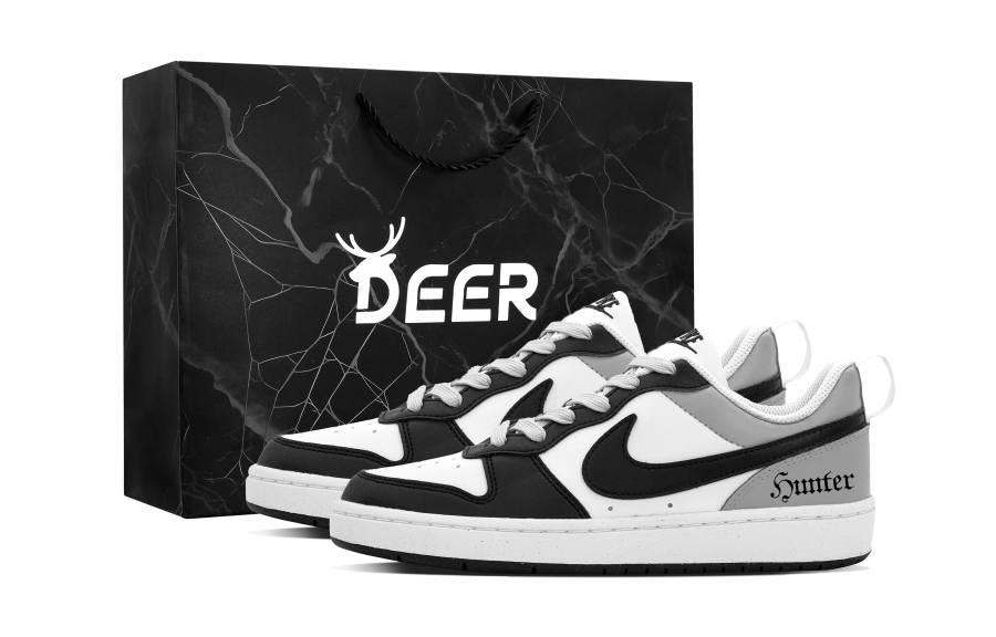 Nike Nike Court Borough DEER Violent Gray Leather Low top Kids' Skateboarding Shoes Black Gray Teenagers