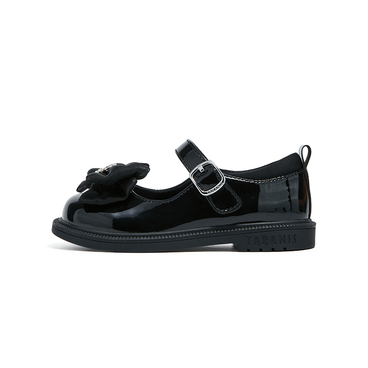 TARANIS Synthetic Leather Slip Resistant Abrasion Resistant Low top Kids' Leather Shoes Mirror Finish Black