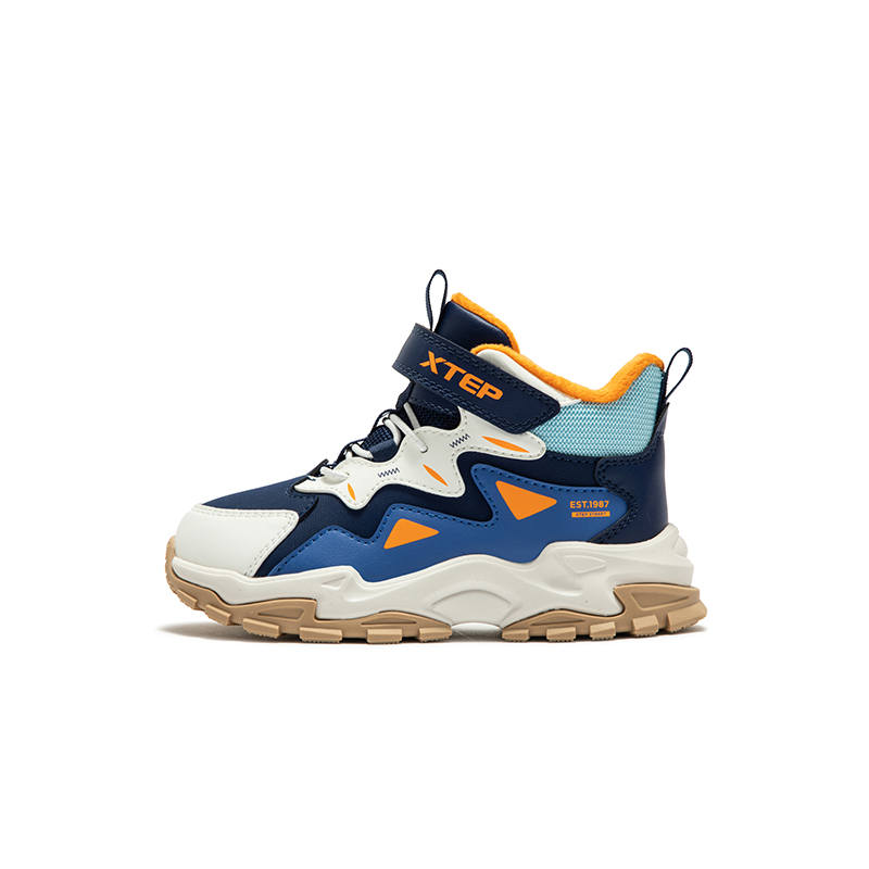 XTEP Synthetic Leather Thermal High top Kids Lifestyle Shoes White Blue Kids'
