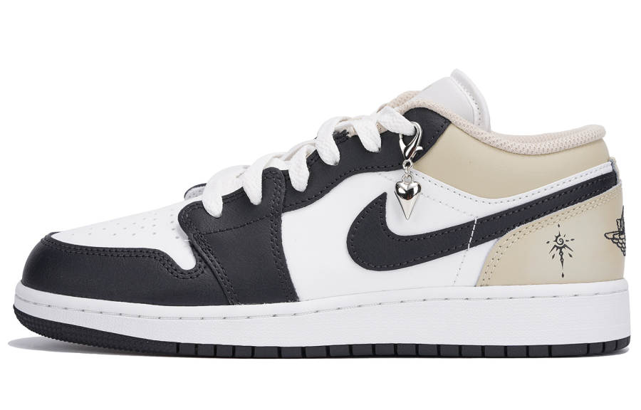 Jordan Jordan Air Jordan 1 Leather Slip Resistant Abrasion Resistant Low top Children's Basketball Shoes White Black Teenagers