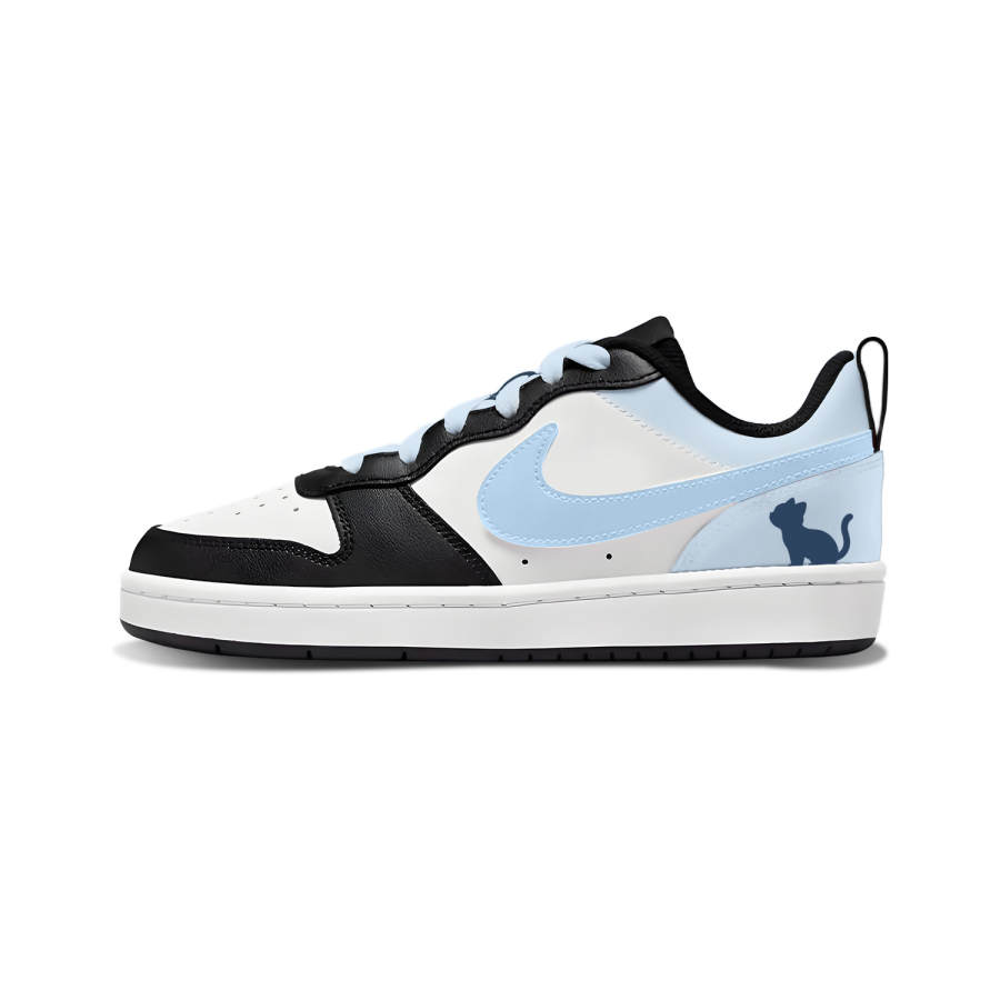 Nike Nike Court Borough Cool Sky Blue Cat Synthetic Leather Cushioning Low top Skateboard Shoes Blue Black Kids'