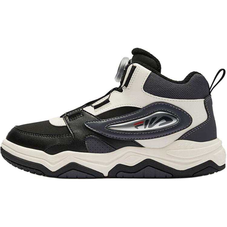 FILA KIDS BOA Slip Resistant Abrasion Resistant Mid top Kids' Skateboarding Shoes Black White Teenagers