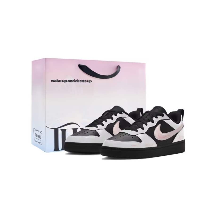 Nike Nike Court Borough Leather Slip Resistant Cushioning Low top Skateboard Shoes Black Pink Kids'