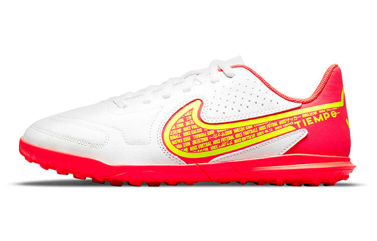 Nike Nike Jr Legend 9 Club TF Slip Resistant Abrasion Resistant Low top Soccer Shoes White Red Kids'