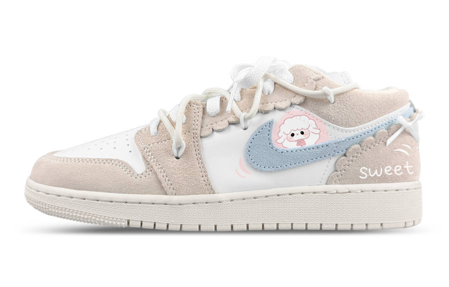 Jordan Jordan Air Jordan 1 Synthetic Leather Low top Children's Basketball Shoes White Pink Teenagers