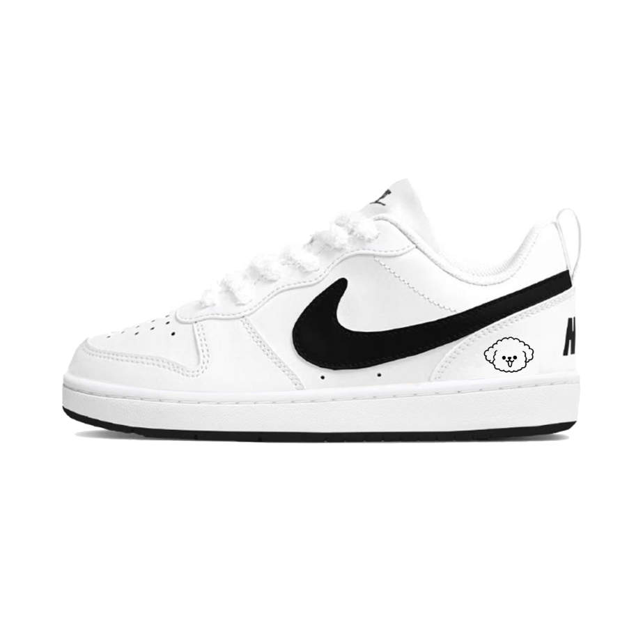 Nike Nike Court Borough Zai Teddy Synthetic Leather Abrasion Resistant Low top Skateboard Shoes Black White Kids'