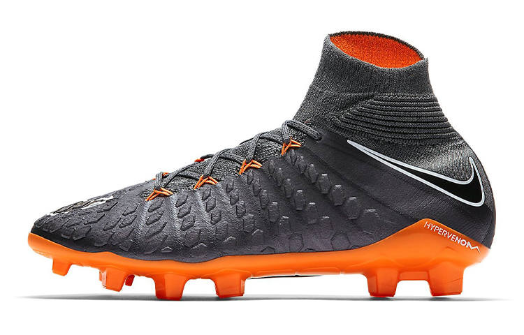 Nike Nike JR Phantom 3 EliteDF FG Slip Resistant Cushioning Abrasion Resistant High top Kids' Soccer Shoes Gray Orange Kids'