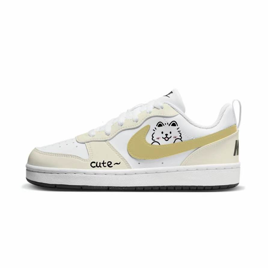 Nike Nike Court Borough Custard Bubbles Synthetic Leather Low top Kids' Skateboarding Shoes White Teenagers
