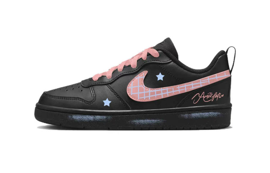 Nike Nike Court Borough Star Pink Mist Leather Slip Resistant Low top Kids' Skateboarding Shoes Black Pink Teenagers