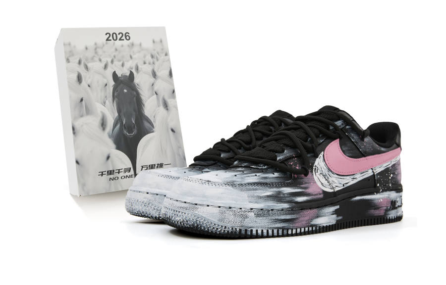 Nike Nike Air Force 1 Leather Abrasion Resistant Slip Resistant Low top Skateboard Shoes Black Pink White Teenagers