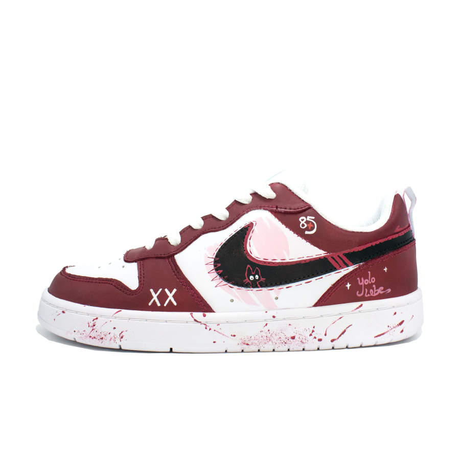 Nike Nike Court Borough Burgundy Cat Shadow Leather Slip Resistant Lightweight Cushioning Low top Kids' Skateboarding Shoes