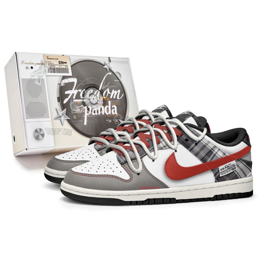 Nike Nike Dunk Red Knight Slip Resistant Abrasion Resistant Low top Kids' Skateboarding Shoes Gray White Teenagers