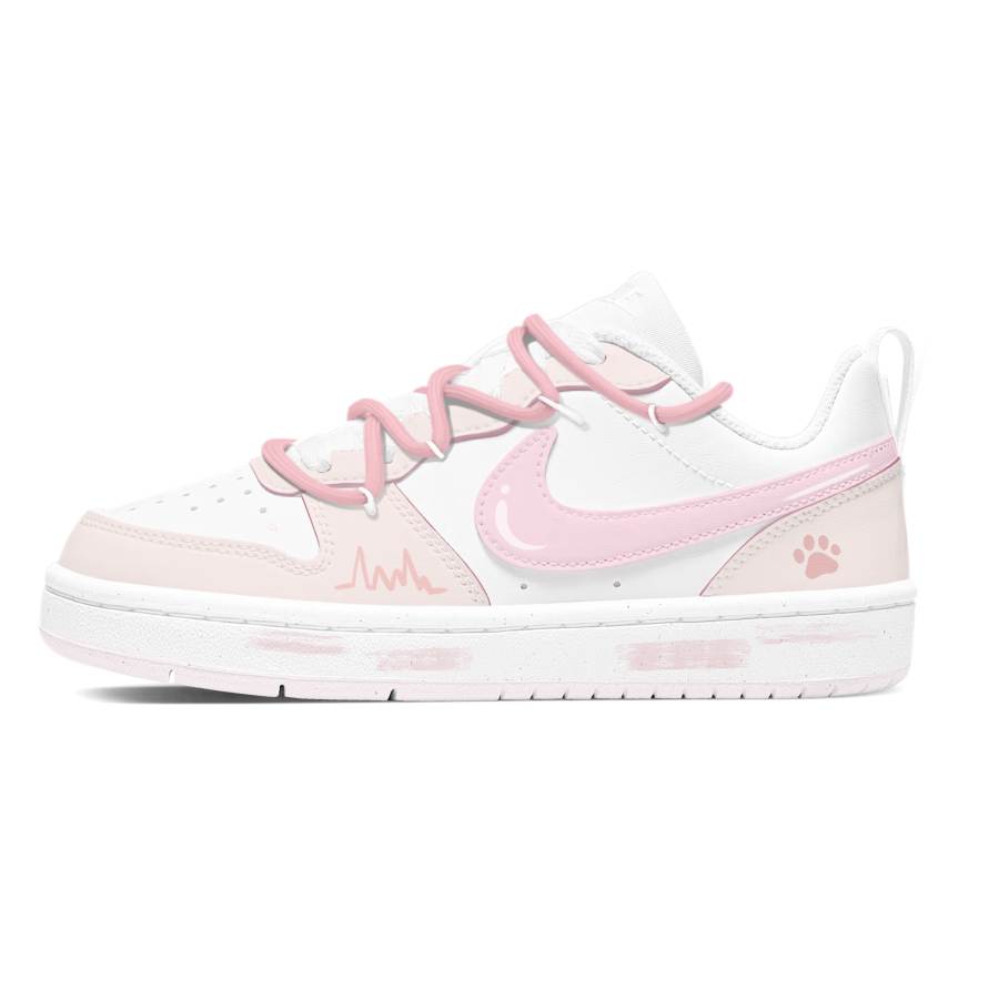 Nike Nike Court Borough Sparkling Cat Paw Leather Slip Resistant Abrasion Resistant Low top Kids' Skateboarding Shoes Pink