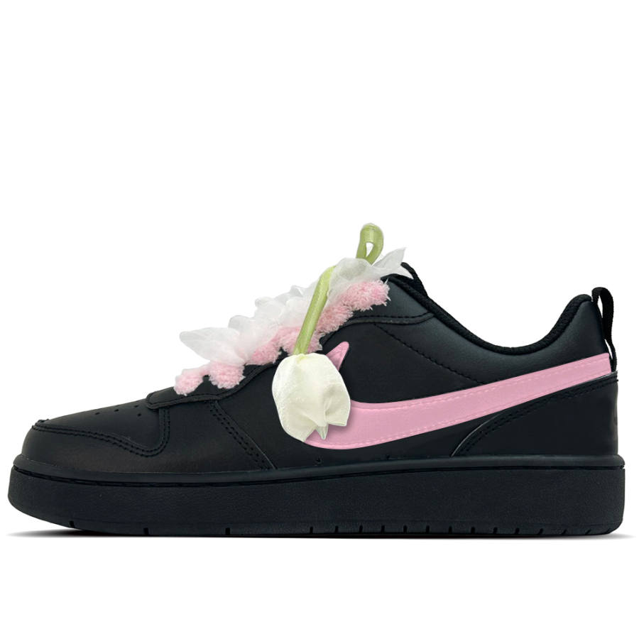 Nike Nike Court Borough Ribbon, Yujin Leather Slip Resistant Abrasion Resistant Low top Kids' Skateboarding Shoes Black