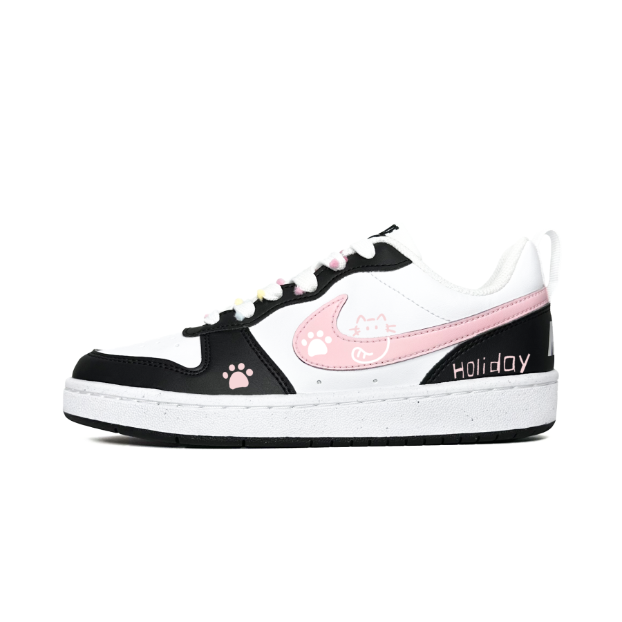 Nike Nike Court Borough Holiday Meowth Slip Resistant Abrasion Resistant Low top Kids' Skateboarding Shoes Pink Teenagers