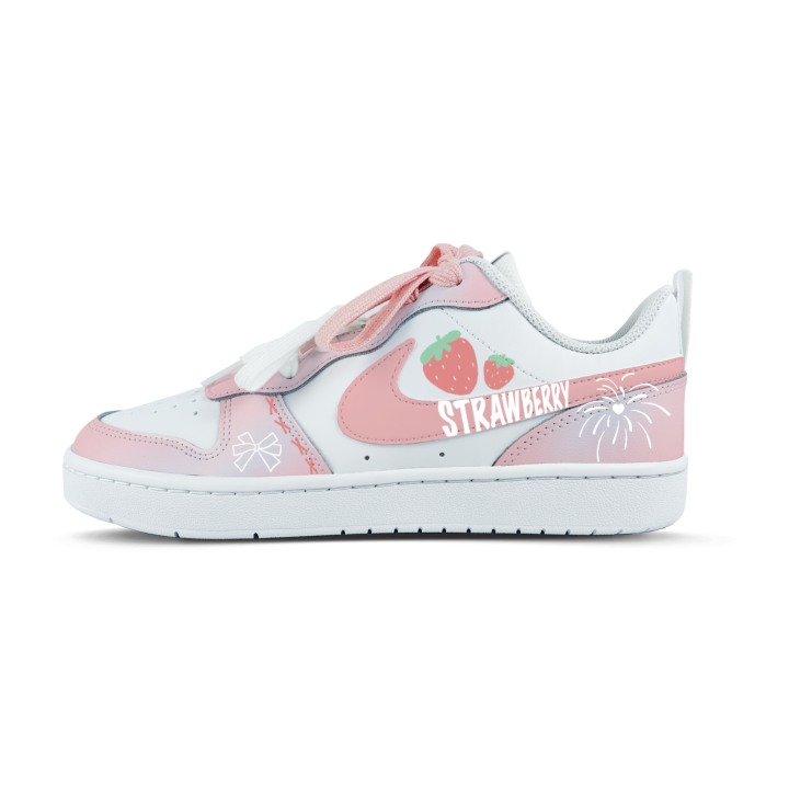 Nike Nike Court Borough Strawberry Firework Leather Slip Resistant Abrasion Resistant Low top Kids' Skateboarding Shoes