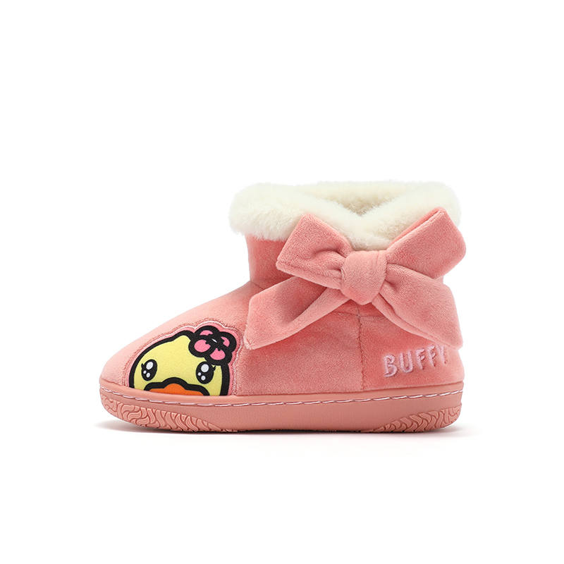 B.Duck Yellow Duck Cartoon Bowknot Fleece Lined Slip on Thermal Boots Kids'