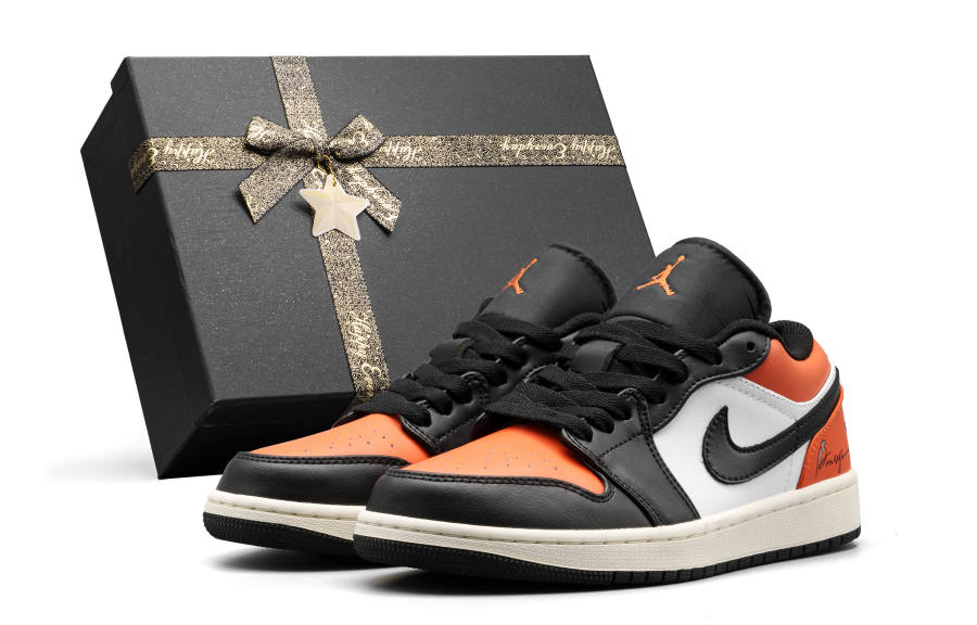 Jordan Jordan Air Jordan 1 Joyful Orange Black Leather Slip Resistant Abrasion Resistant Slip Resistant Abrasion Resistant
