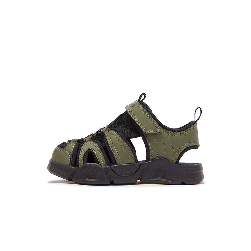 XTEP Synthetic Leather, Textile Slip Resistant Abrasion Resistant Low top Children's Sandals Black Light Army Green