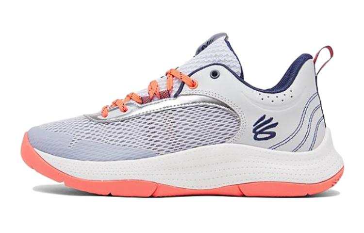 Under Armour 3Z6 Slip Resistant Cushioning Abrasion Resistant Low top Basketball Shoes Gray Blue Teenagers