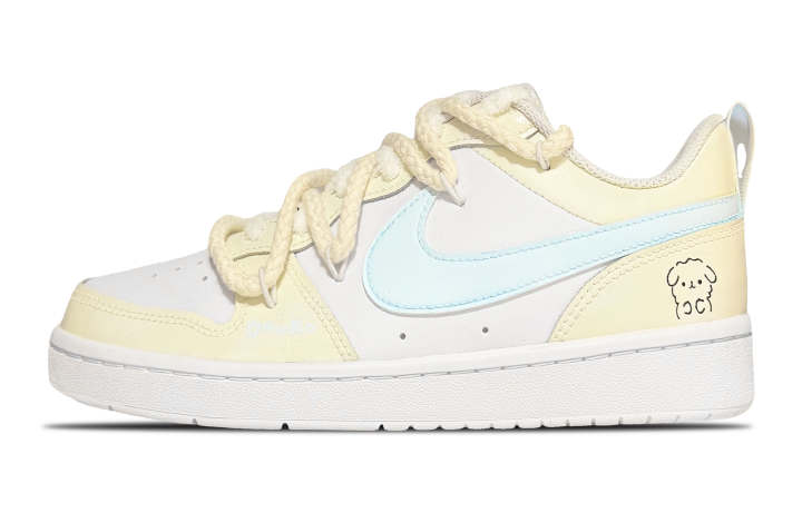 Nike Nike Court Borough 2 Leather Abrasion Resistant Low top Kids' Skateboarding Shoes Yellow Green