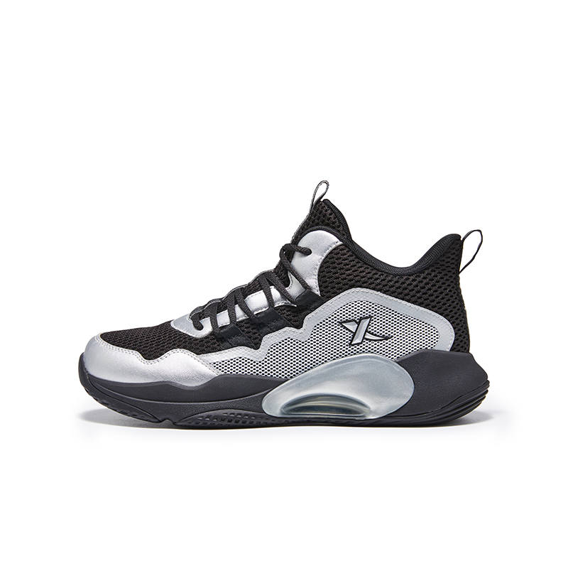 XTEP Cushioning, Wear Resistant Mid top Basketball Shoes Black Silver Kids'