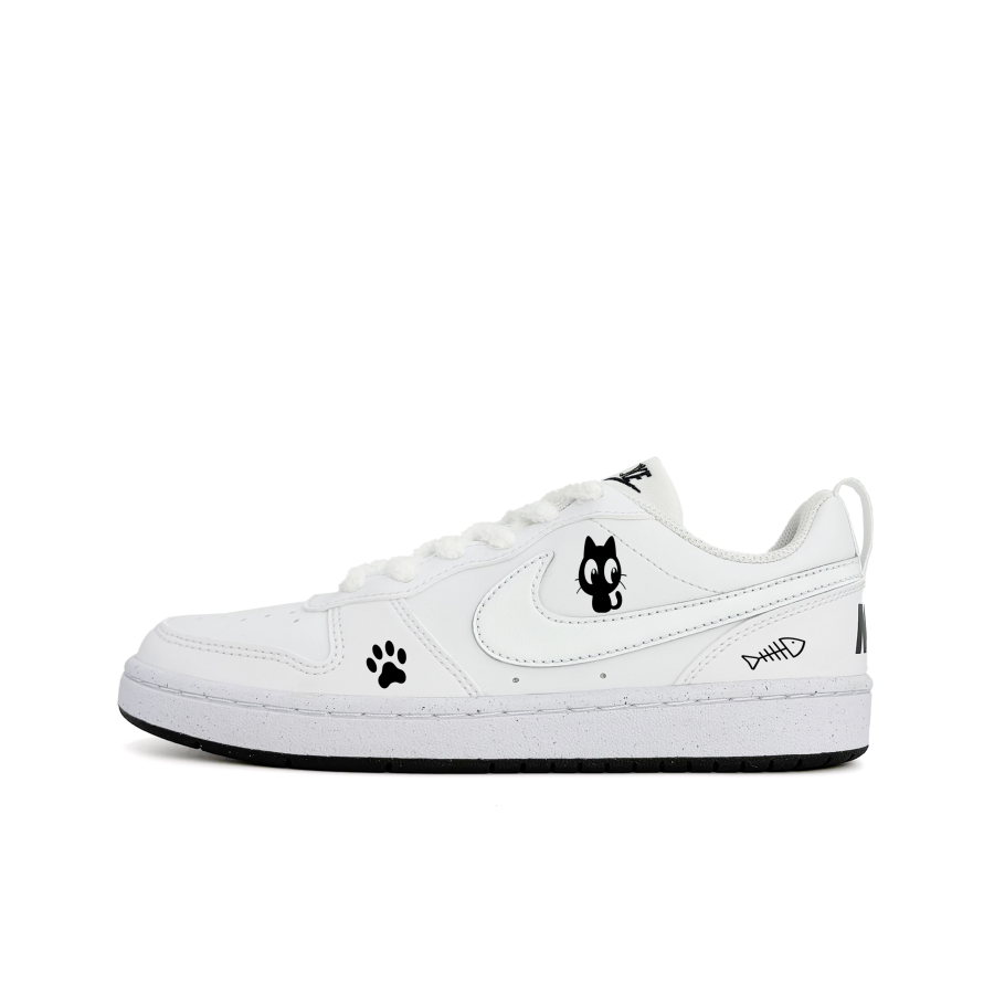 Nike Nike Court Borough Gluttonous Kitten Abrasion Resistant Low top Kids' Skateboarding Shoes Black White Teenagers